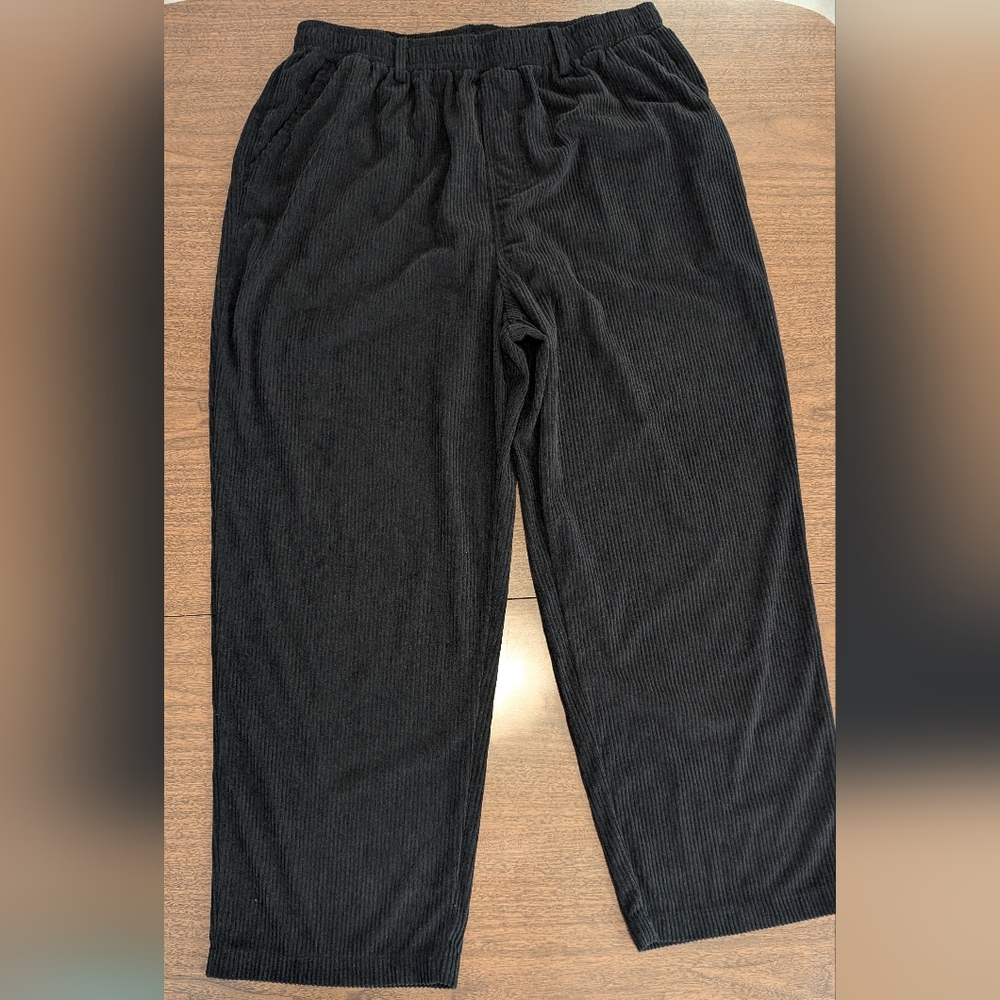 Black Corduroy Pants Relaxed/ Baggy Fit Elastic Waist